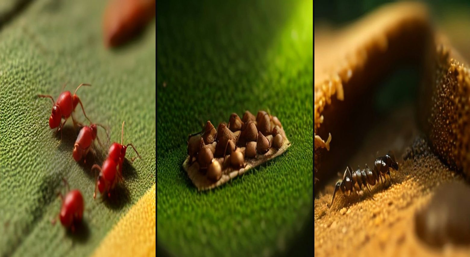 Ant Colony vs. Giant Feast — 3-frame storyboard, Miniature World AI video prompt example
