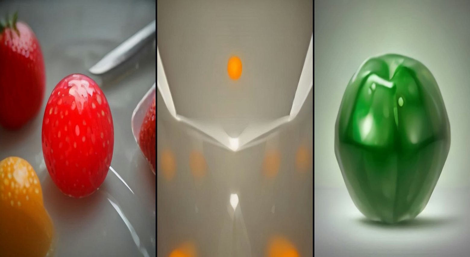 Glass Fruit — Crystal Slice ASMR — 3-frame storyboard, Satisfying & ASMR AI video prompt example