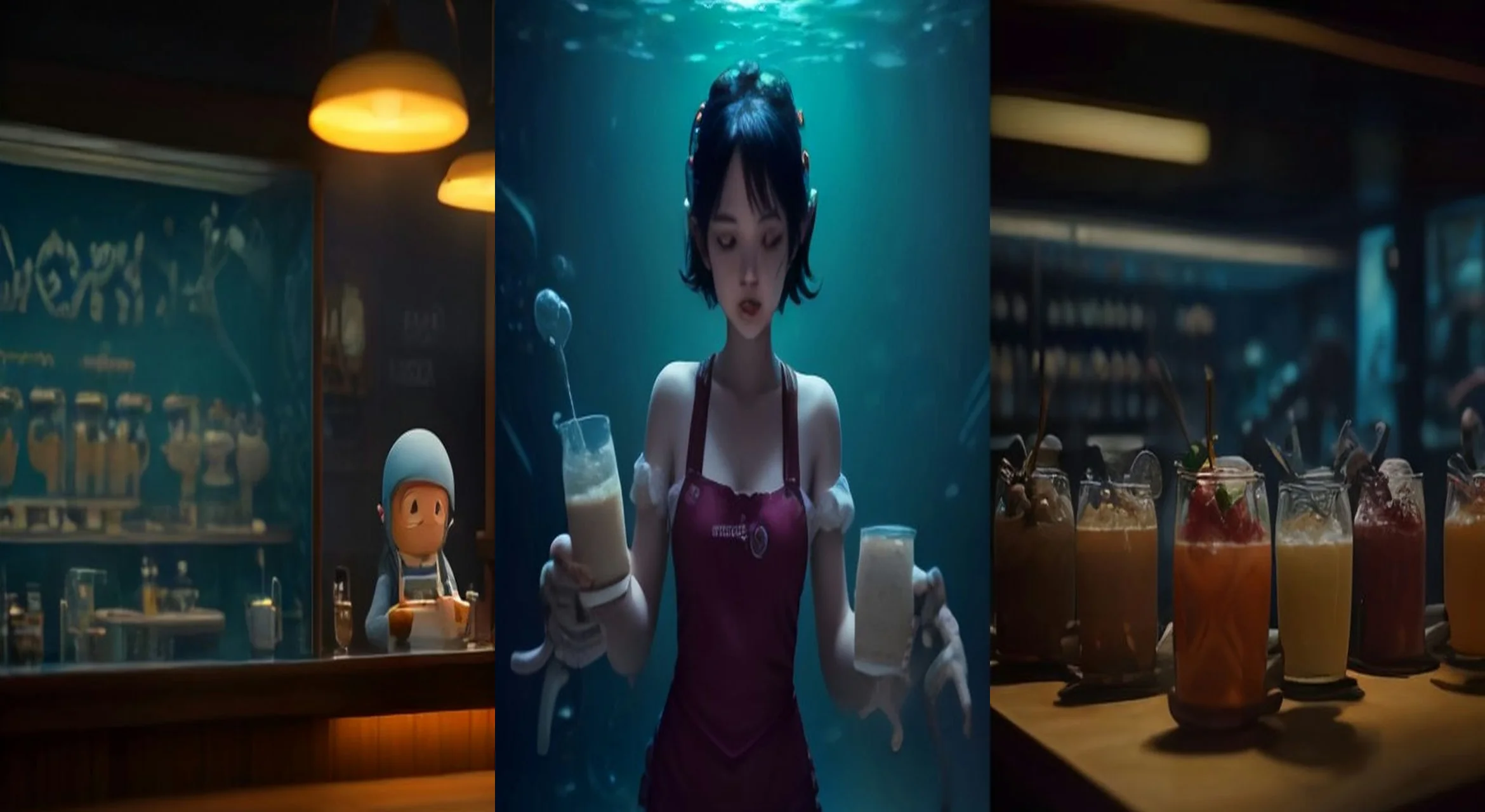 Octopus Barista, Eight Cups at Once — 3-frame storyboard, Animal Comedy AI video prompt example