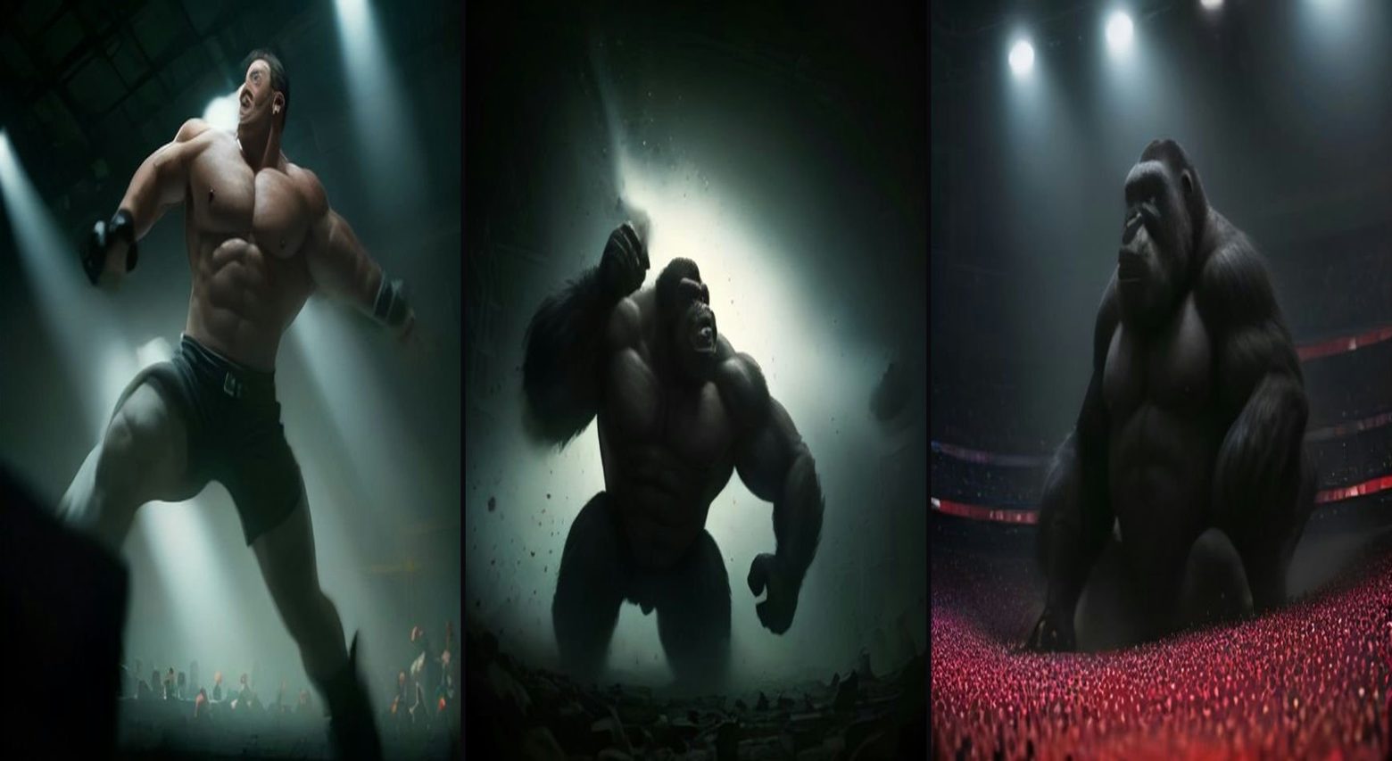 Strongman Fails, Creature Smashes — 3-frame storyboard, Strongman & Spectacle AI video prompt example