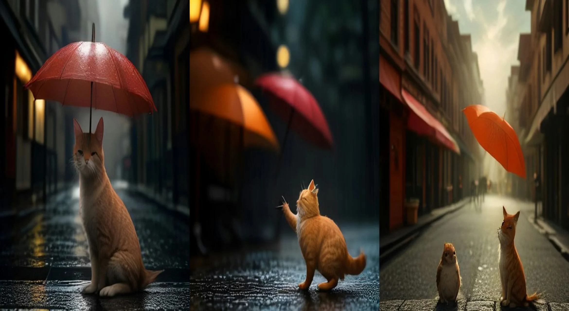 The Cat Who Shared His Umbrella — 3-frame storyboard, Animal Rescue AI video prompt example