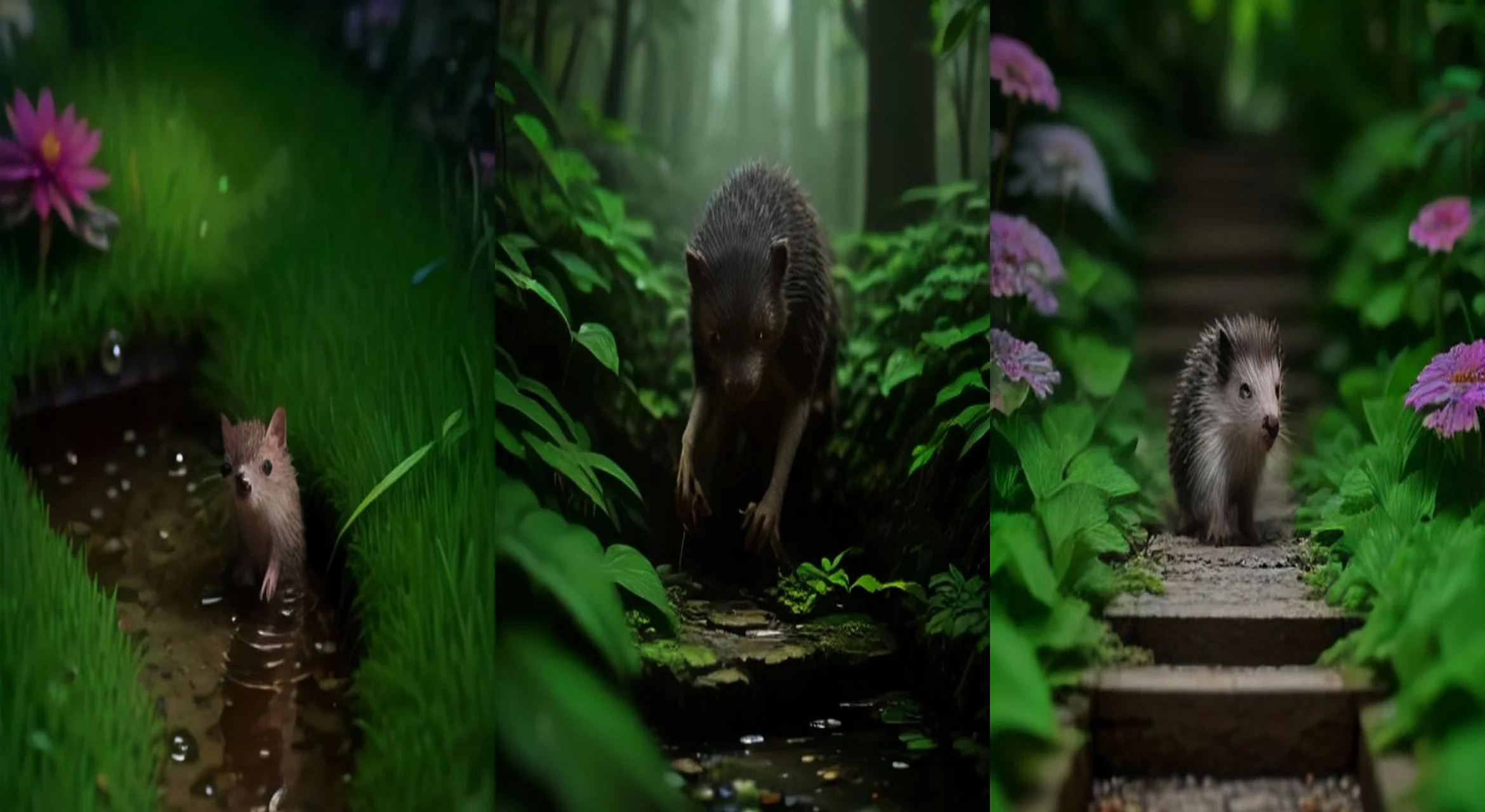 The Hedgehog Drain Rescue — 3-frame storyboard, Animal Rescue AI video prompt example