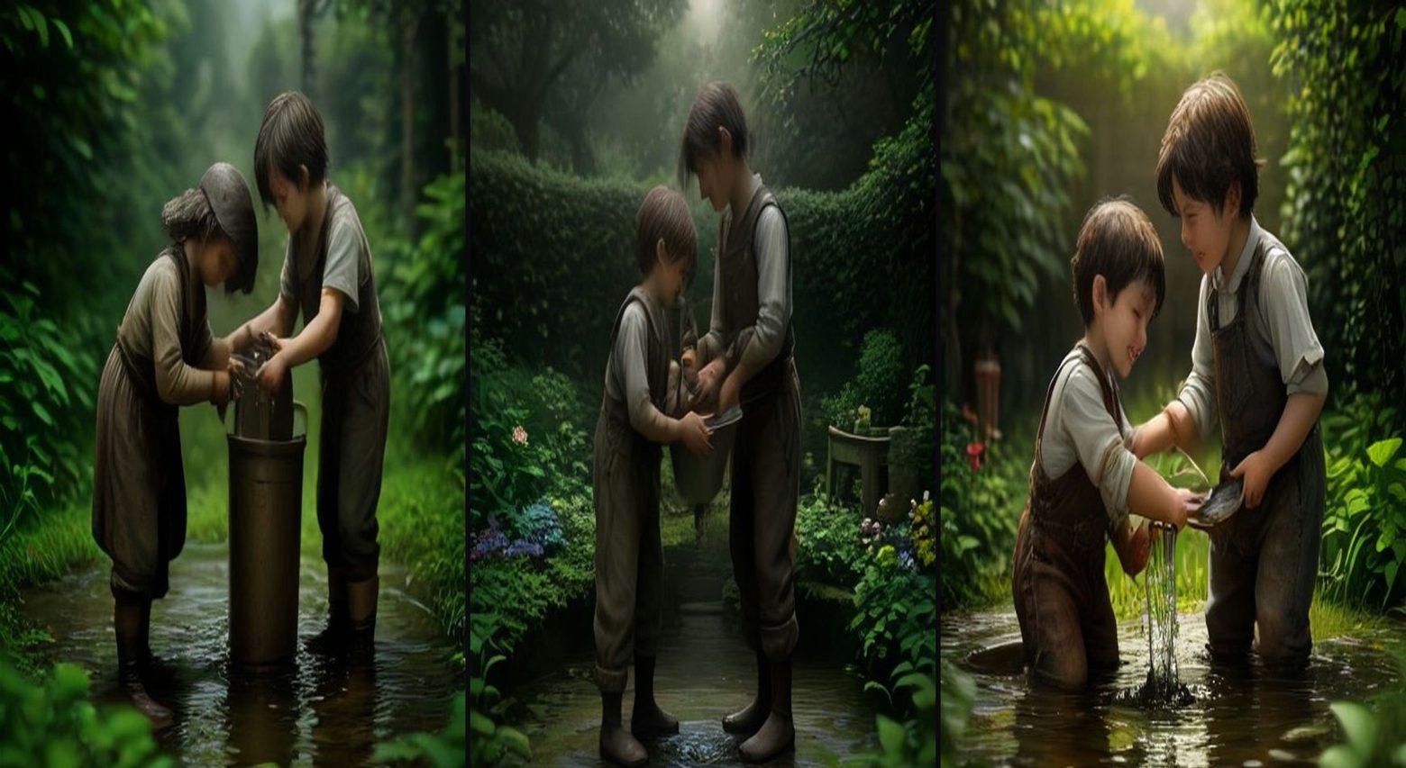 The Old Water Pump — 3-frame storyboard, Miniature World AI video prompt example