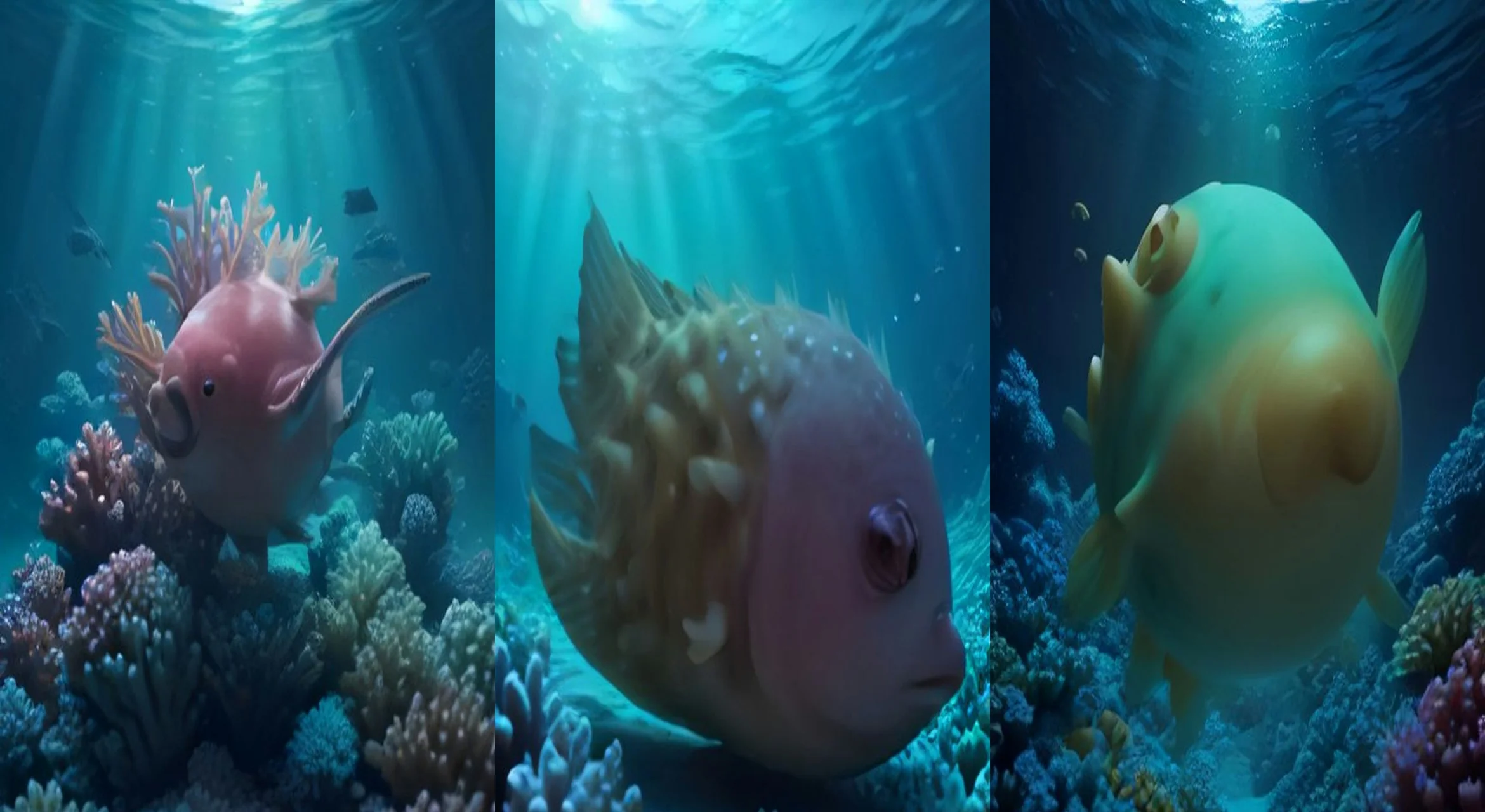 The Pufferfish's Revenge Puff — 3-frame storyboard, Animal Comedy AI video prompt example