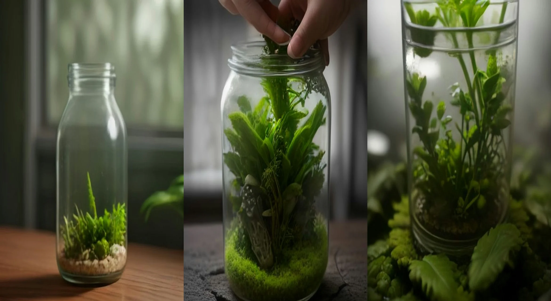 The Terrarium World in a Jar — 3-frame storyboard, DIY Transformations AI video prompt example