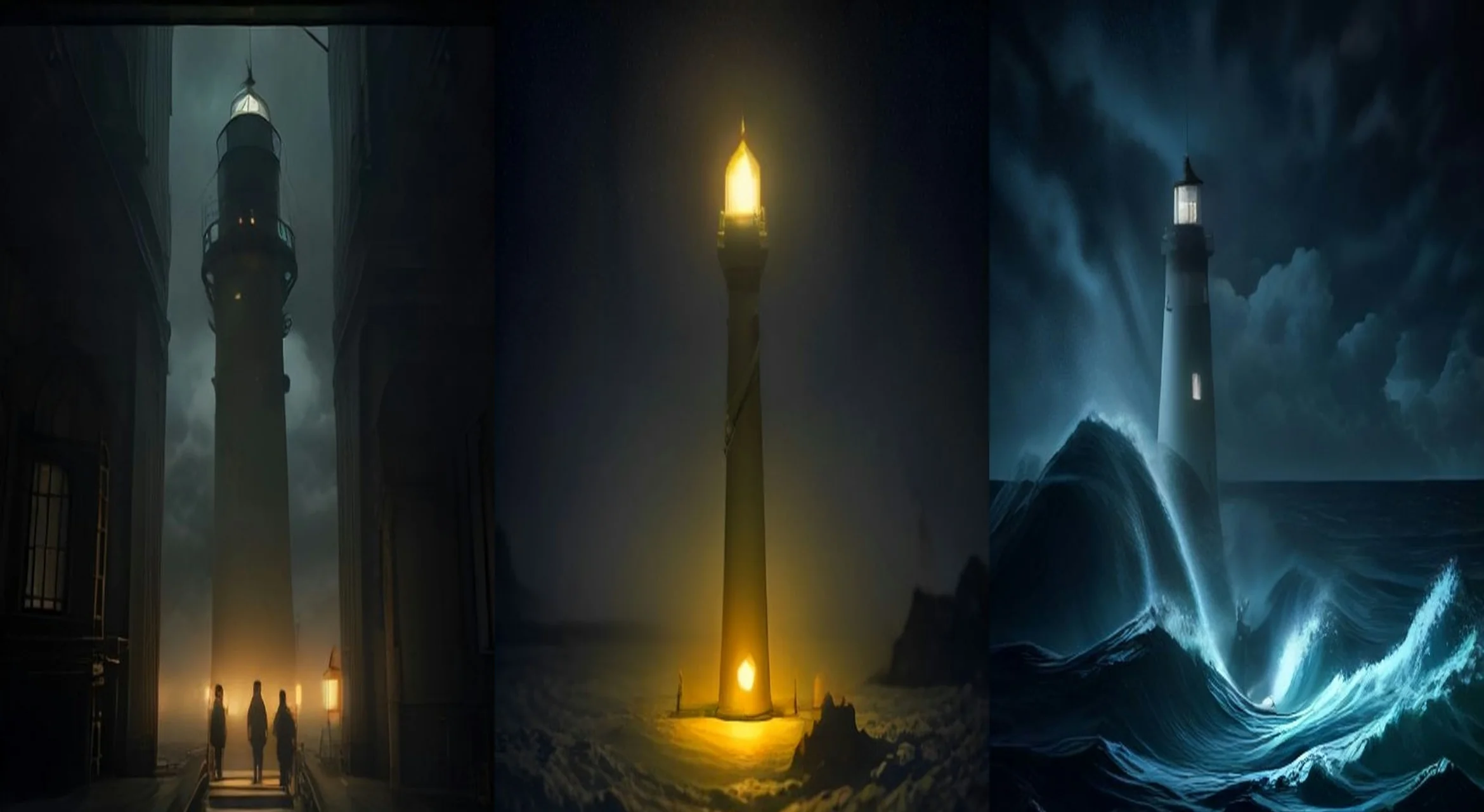 Tiny Lighthouse Keepers — 3-frame storyboard, Miniature World AI video prompt example